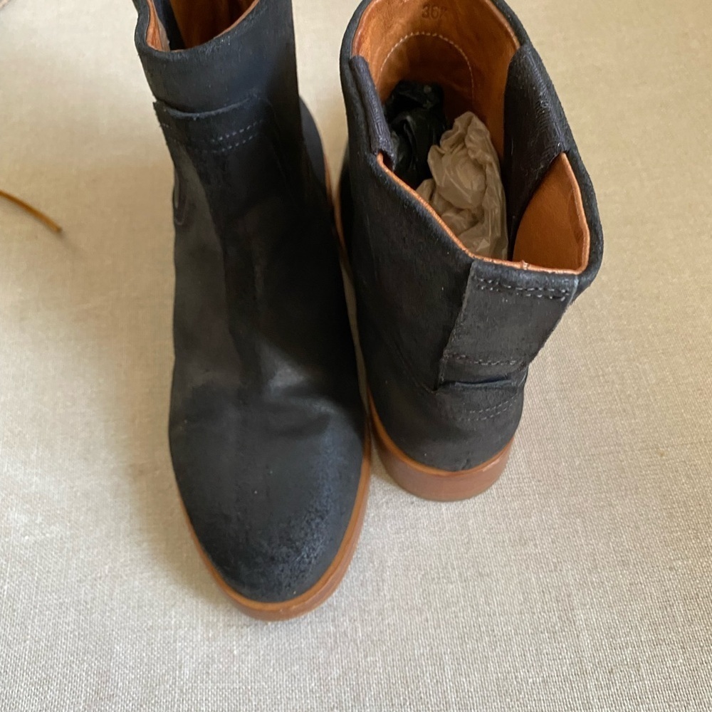 Rag & Bone Italian black oiled Leather boots boho chic ,Sole in Tan size 36.5 - Picture 10 of 12